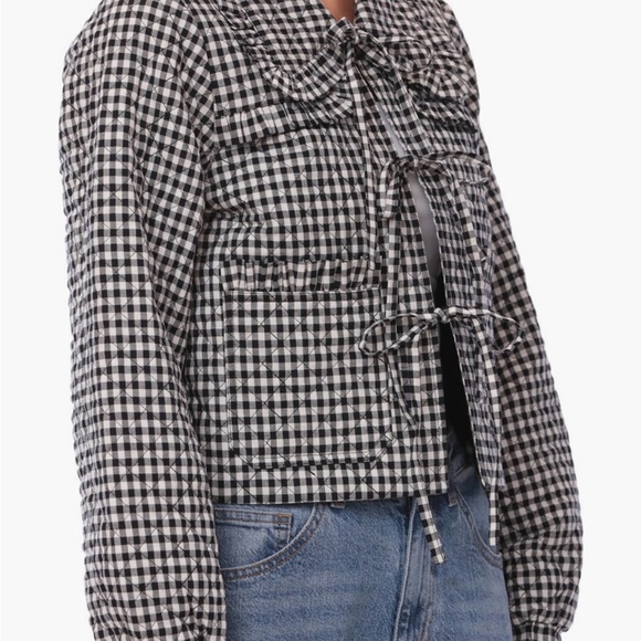 Avec Les Filles spring Jacket quilted black and white checkered ribbon tie - Picture 6 of 9